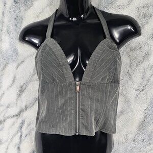 Generation Kiss Dolls Kill Size XL Gray Pinstripe Halter Top